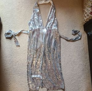 Silver sequin halter dress
